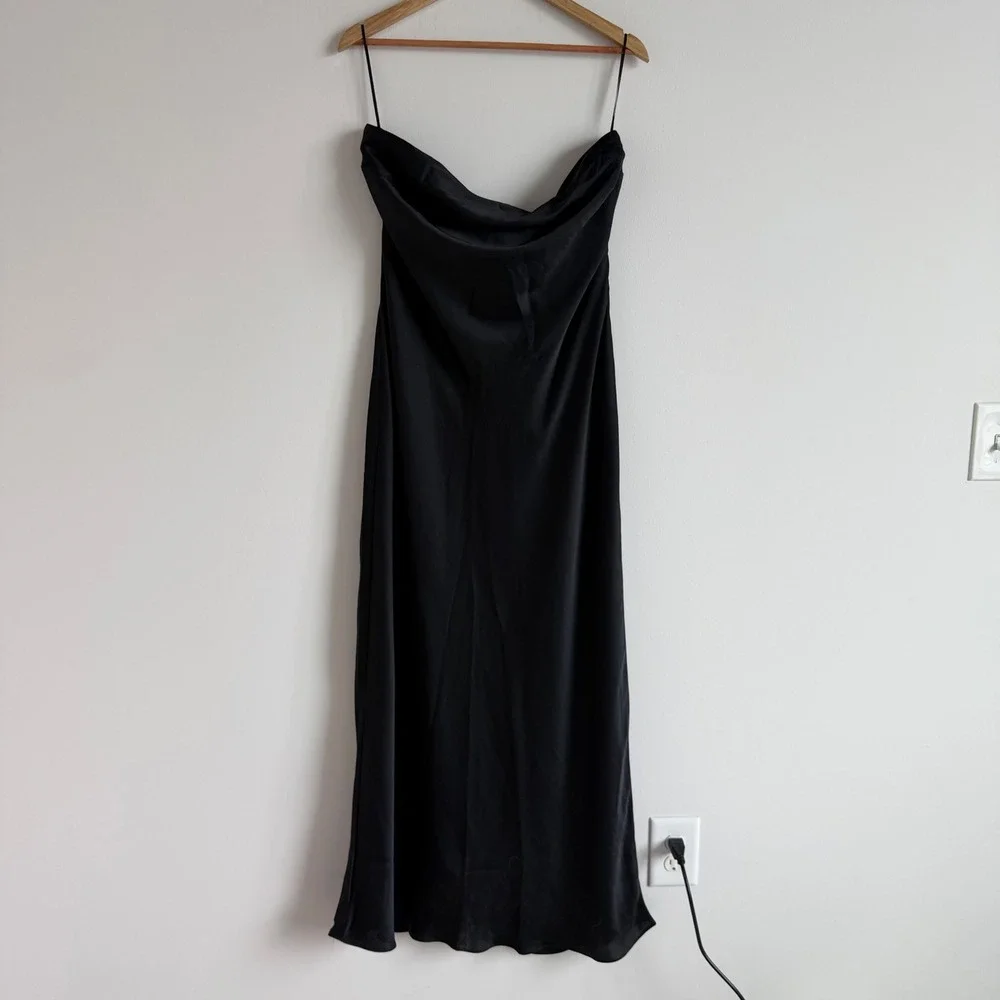 Abercrombie Black Satin Strapless Maxi Dress Women's Size‎ Large NWT